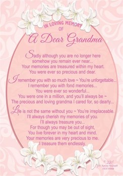 Loving Memory Graveside Memorial Card - Dear Grandma Pink White Lily 6.25x4.25"
