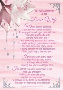 Loving Memory Graveside Memorial Card - Dear Wife Pink Lily 6.25x4.25"