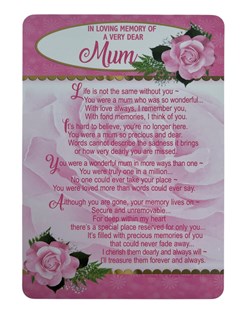 Loving Memory Graveside Memorial Card - Dear Mum Pink Roses 6.25" x 4.25"