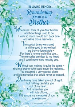 Loving Memory Open Graveside Memorial Card - Blue with Flowers - Brother 6x4" Loving Memory Open Graveside Memorial Card - Blue with Flowers - Brother 6x4"