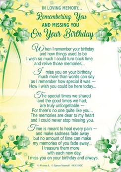 Loving Memory Graveside Memorial Card 5.75x4" - Missing You On Your Birthday