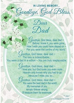 Loving Memory Graveside Memorial Card - Dear Dad Goodbye God Bless 6x4"