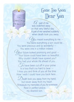 Loving Memory Open Graveside Memorial Card - Son 6" x 4"