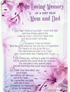 Loving Memory Graveside Memorial Card 6.25" x 4.25" - Dear Mum & Dad