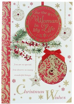 Women In My Life Christmas Card - Baubles & Berries with Glitter & Foil 9" x 6"