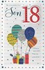 Son 18th Birthday Card - Multicoloured Balloons, Gifts, Stars & Gold Foil 9 x 6"