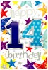 Age 14th Birthday Card - Blue 14 & Stars with Silver Foil Detail 7.75 x 5.25"