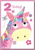 Age 2 Girl Birthday Card - Unicorn Flowers & Butterfly with Glitter 7.5" x 5.25"