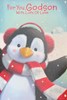 Godson Christmas Card - Penguin with Earmuffs and Scarf Glitter & Foil 7.5x5.25"
