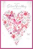 Silver 25th Wedding Anniversary Card -Heart Pink & Silver Butterflies 7.75x5.25"