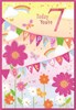 Age 7 Girl Birthday Card -Foil Pink 7 Happy Birthday Bunting & Flowers 7.5x5.25"