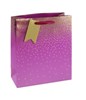 Medium Gift Bag - Pink with Gold Foil Stars & Gift Tag Ribbon Handle 10x8.5"