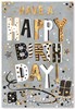 Open Birthday Card - Grey with Black White & Gold Foil Writing 7.75x5.25"