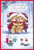 Grandma & Grandad Christmas Card - Santa Bears on Bench Glitter Foil 7x5.25"