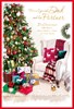 Dad & Partner Christmas Card - Xmas Tree Presents & Chair with Gold Foil 9x6"