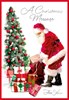 Open Christmas Card - Santa, Gifts & Christmas Tree with Foil 7.5x5.25"