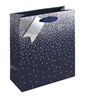 Medium Gift Bag - Blue with Silver Foil Stars & Gift Tag Ribbon Handle 10x8.5"