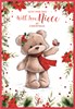 Niece Christmas Card - Bear & Robin with Poinsettia Flowers & Red Foil 7.5x5.25"