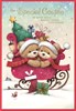 Special Couple Christmas Card - Bears In Santa Hats, Sleigh & Gifts 7.5x5.25"