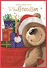 Grandson Christmas Card - Santa Bear with Gifts & Gold Foil 7.5x5.25"