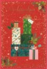 Grandson Christmas Card - Red Background With Gifts & Gold Foil 7.5x5.5"