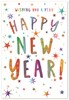 Happy New Year Greetings Card - Multi Coloured Writing Stars & Foil 7.5x5.25"