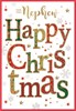 Nephew Christmas Card - Red Yellow & Green Writing with Gold Foil 7.5x5.5"