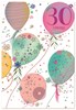 Age 30 Female Birthday Card - 30th Birthday Pink Green Foil Balloons 7.5"x5.25"
