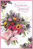 Someone Special Mother's Day Card - Bright Flower Bouquet with Pink Foil 9x6"