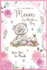 Mum Mother's Day Card - Bear with Flowers Bird Butterflies and Silver Foil 9x6"