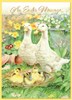 Happy Easter Card - Ducks and Ducklings with Flowers in Garden Gold Foil 7x5"