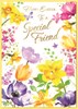 Friend Easter Card - Yellow Pink Lilac Spring Flowers with Gold Foil 7.5x5.25"