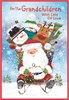 Grandchildren Christmas Card - Santa and Friends on Sledge with Red Foil 7.5x5.5