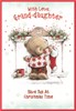 Granddaughter Christmas Card - Bear Hanging Stocking Fireplace Red Foil 7.5x5.25
