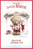 Niece Christmas Card - Bear Hanging Stocking Fireplace Red Foil 7.5x5.25"