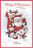 Baby's First Christmas Card - Santa & Friends in Sleigh with Red Foil 7.5x5.5"