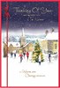 Thinking of You Christmas Card - People outside Church at Night Foil 7.75x5.25