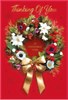 Thinking of You Christmas Card - Red with Floral Wreath with Gold Foil 7.75x5.25