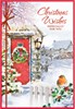 Open Christmas Card - Wreath on Red Door with Robin on Fence Red Foil 7.5x5.25"