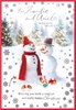 Auntie & Uncle Christmas Card - Snowman Couple with Robins Silver Foil 7.5x5.25"