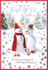 From Both Of Us Christmas Card - Snowman Couple with Robins & Foil 7.5x5.25"