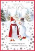 To Both of You Christmas Card - Snowman Couple with Robins & Foil 7.5x5.25"