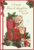 Great Granddaughter Christmas Card - Bear & Robin Sat on Gift Box Holly Foil 9x6