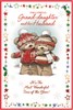 Granddaughter & Husband Christmas Card - Bears in Jumpers Hats & Red Foil 9x6"