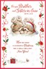 Brother & Sister-in-Law Christmas Card - Bears Lying Down Flower Border Foil 9x6