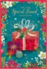 Special Friend Christmas Card - Green with Presents Flowers and Foil 7.5x5.25