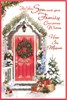 Son & Family Christmas Card - Wreath on Red Door in Snow with Red Foil 9x6''