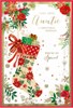 Auntie Christmas Card - Stocking and Flowers with Gold Foil 7.5x5.25"