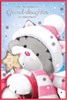 Granddaughter Christmas Card - Grey Cat With Hat And Scarf Silver Foil 9x6"
