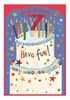 Age 7 Boy Birthday Card - Blue with Birthday Cake and Candles Red Foil 7.75x5.25